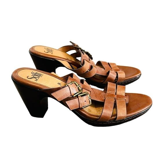 Sofft Tan Leather Strappy Buckle Heels - Size 7.5 - Picture 5 of 14